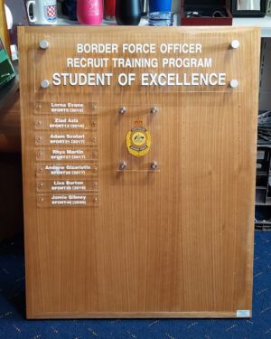 tas. oak with acrylic honour board