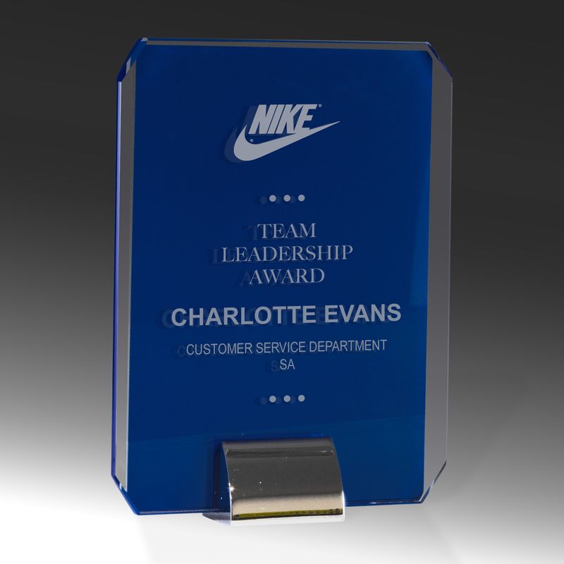 Rectangle Blue Glass/Silver Stand