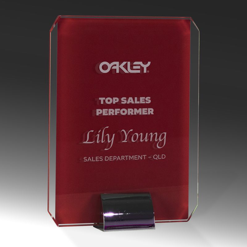 Rectangle Red Glass/Silver Stand