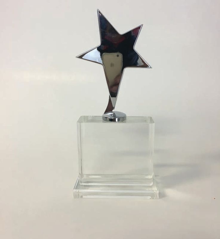 clear crystal/metal silver star