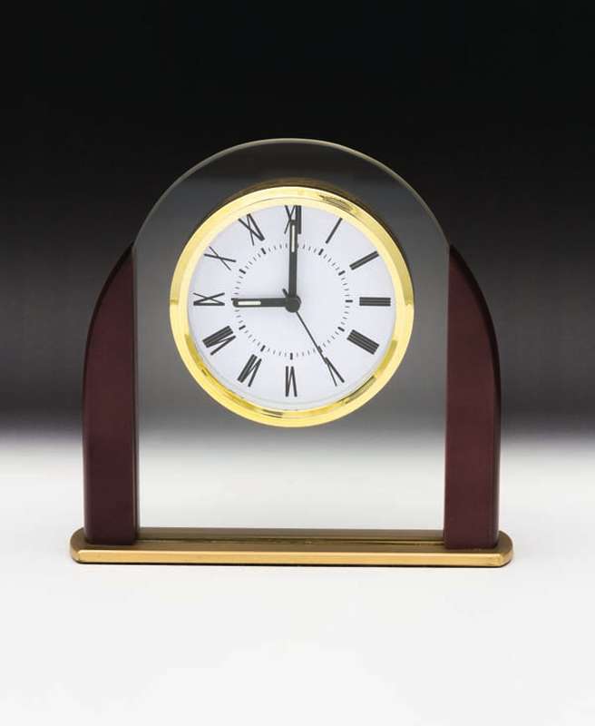Clear Glass Facia/ Gold Fittings & Metal Base R.wood sides