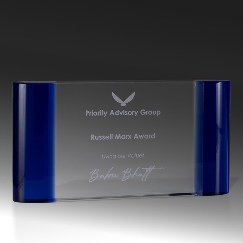 Crystal Horizontal Dual Edged Curved Block Crystal Award 90mm