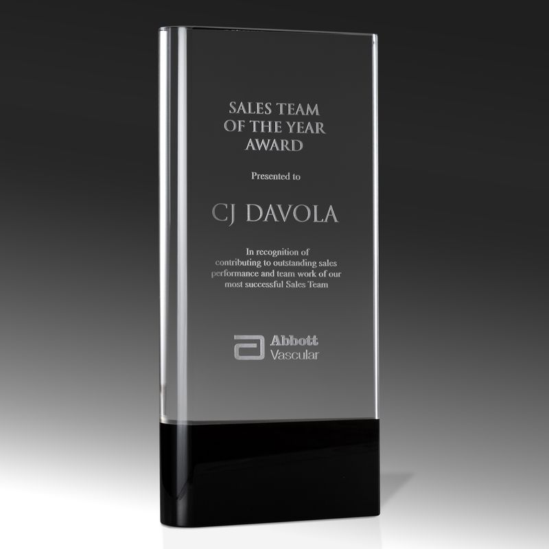 Crystal Vertical Curved Block with Plinth Crystal Award 200mm