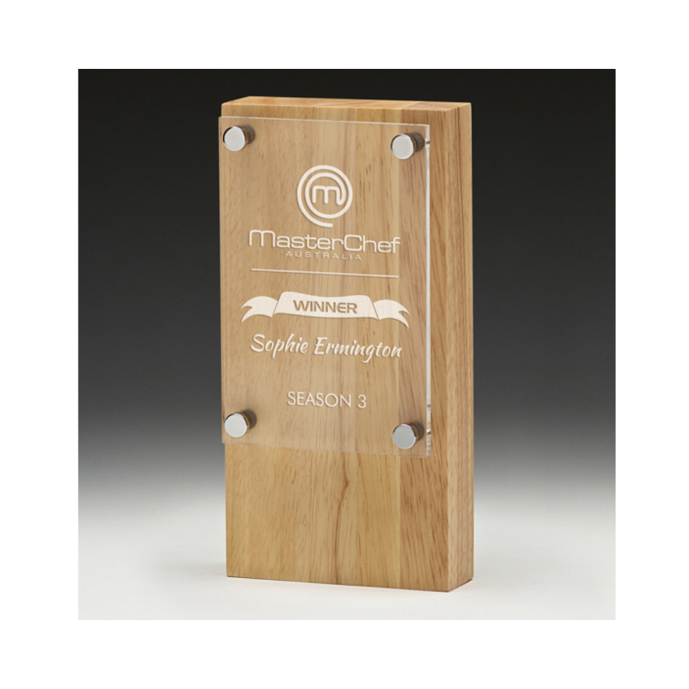wood corporate award trophy